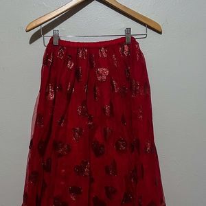 Girls Cat & Jack Red Long Skirt with Hearts Size S (6/6X)